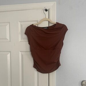 Elegant Brown Short Sleeve Women's Top